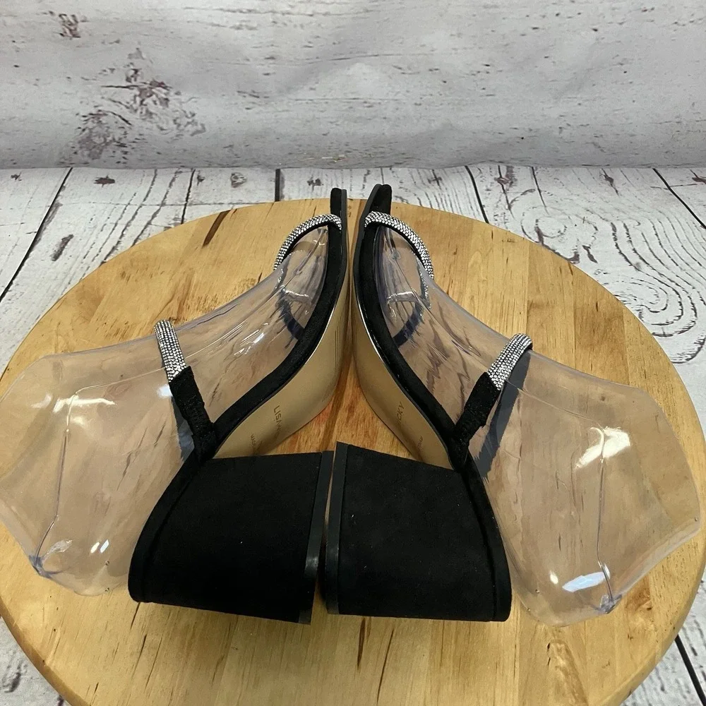 Lisa Vicky Shoes Womens Size 7M Black Hotfix Mood‎ Rhinestone Open Toe